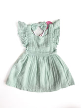 Load image into Gallery viewer, La Sienna muslin flutter pinafore &amp; matching bow NEW (1Y)
