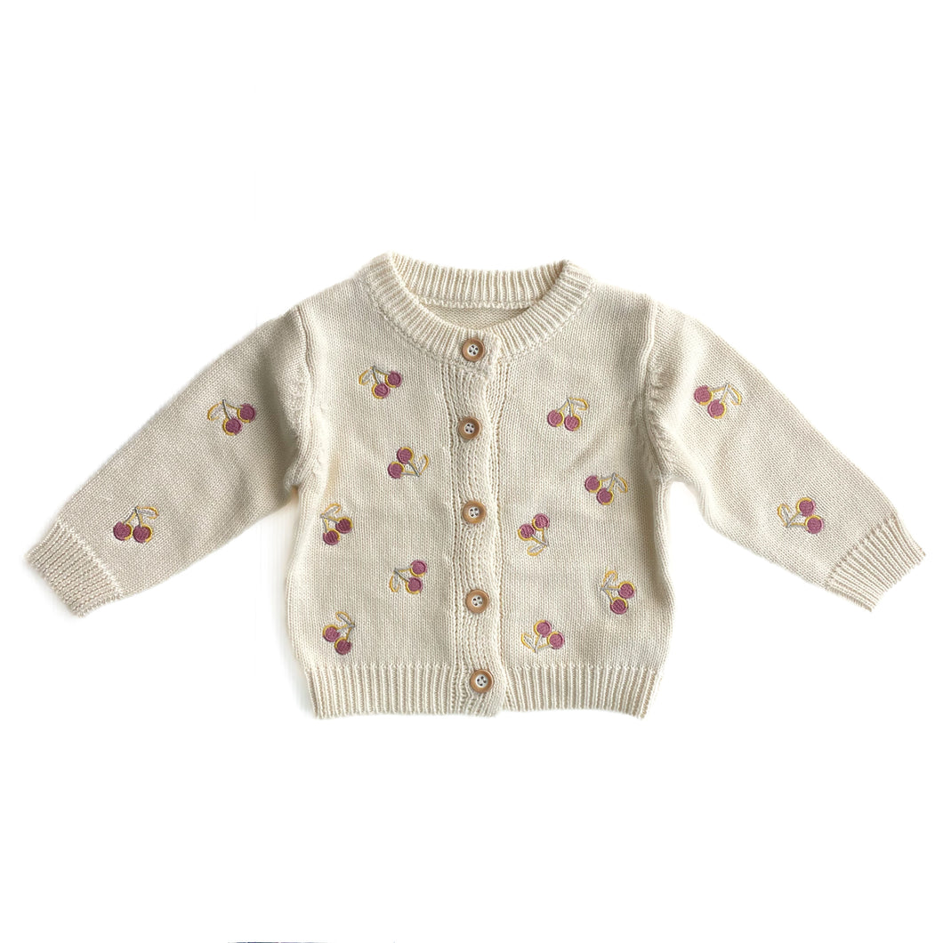 Cotton knit embroidered cherry cardigan NEW (1Y)
