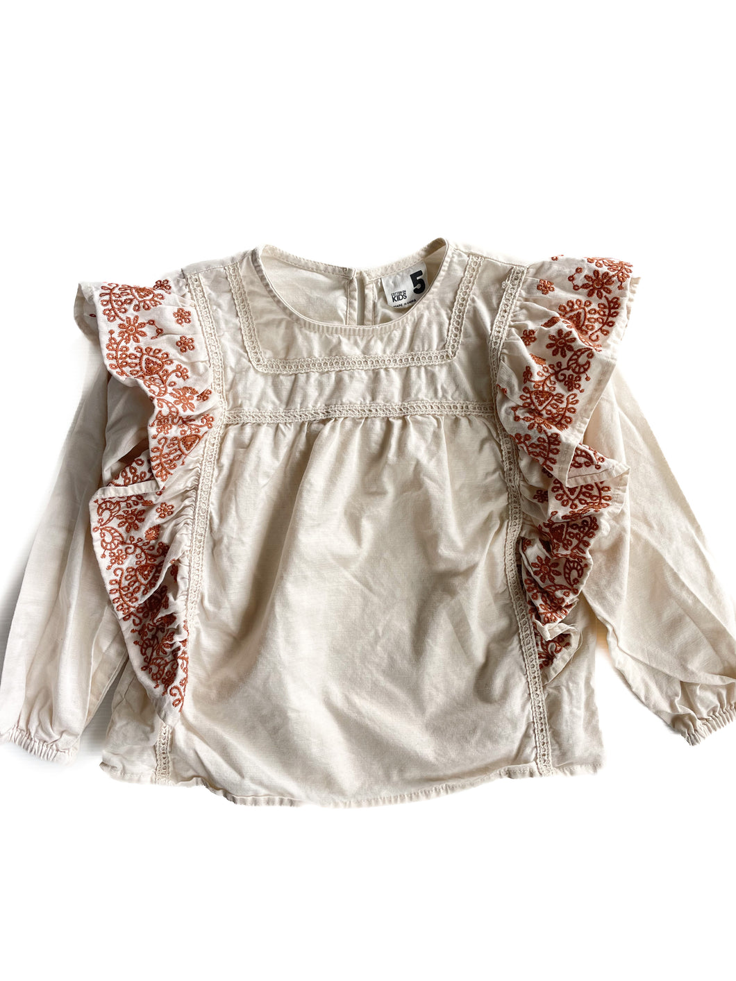 Coton on frill embroidered long sleeve top (5Y)