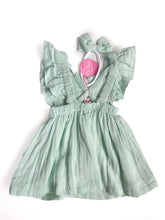 Load image into Gallery viewer, La Sienna muslin flutter pinafore &amp; matching bow NEW (1Y)

