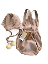 Load image into Gallery viewer, Miller + Clarke wool romper and bonnet set NEW (6M)
